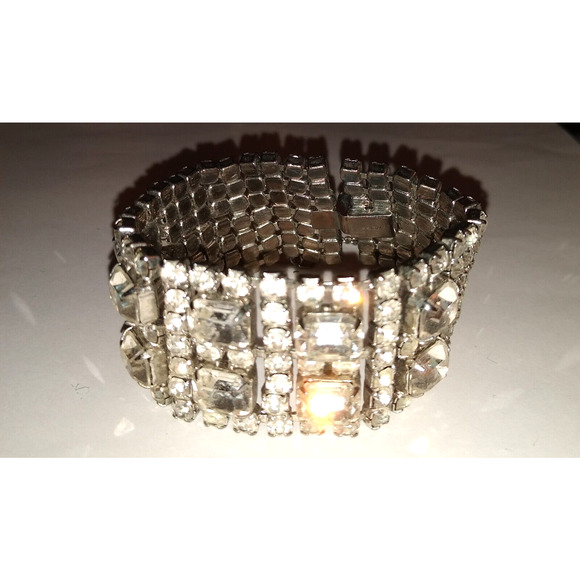 Vintage Weiss Clear Rhinestone 7 Row 60's Bracelet 7" - Picture 7 of 10